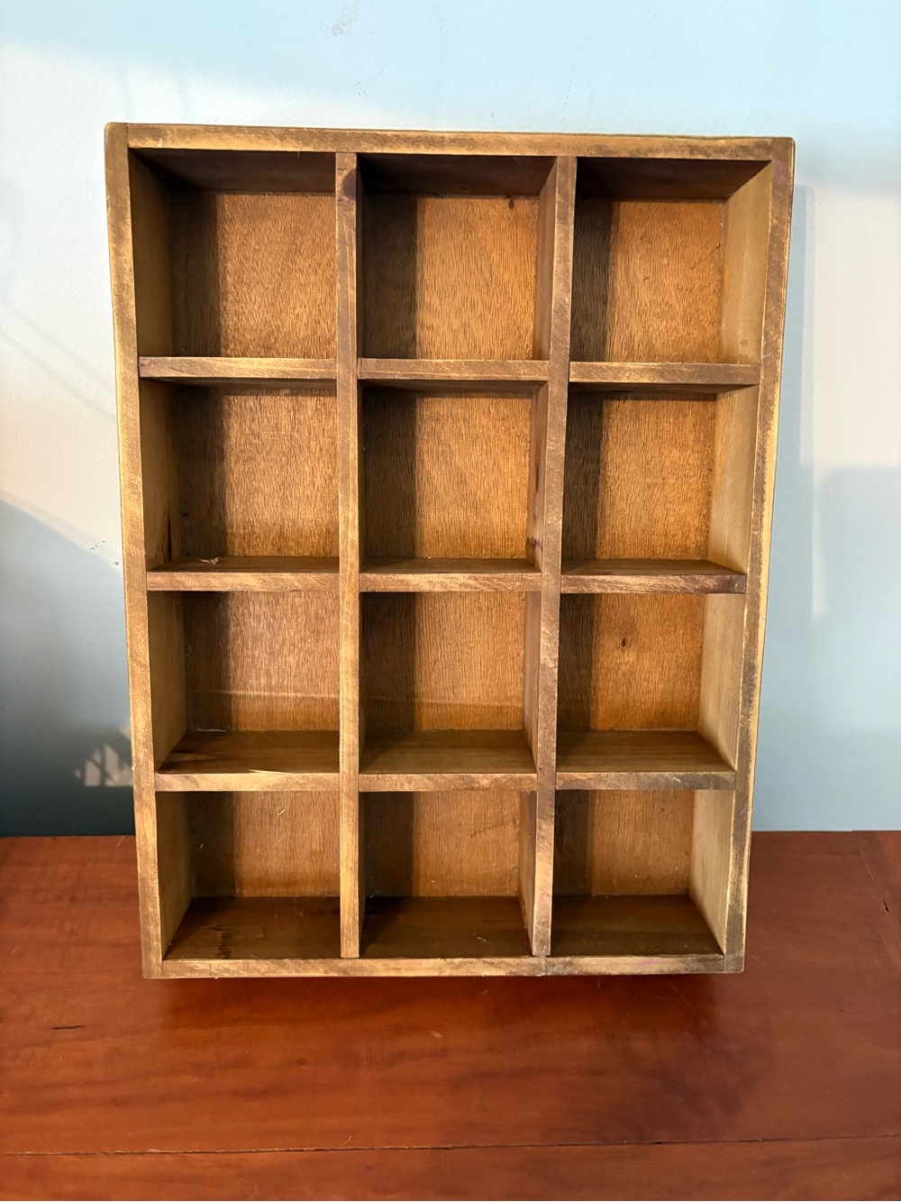 Rustic Wood 12 Compartment Shadow Box Display Shelf